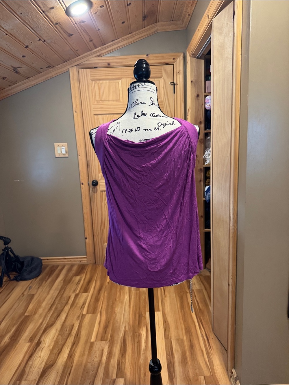 New York & Company Purple Draped Tank Top
